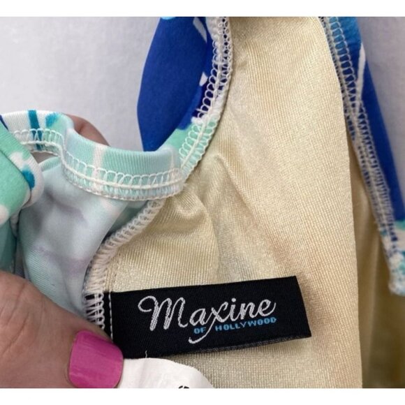 Maxine of Hollywood Swimsuit 16 Multicolor Leaf Print Draped Skirt Front Tie - Picture 7 of 12